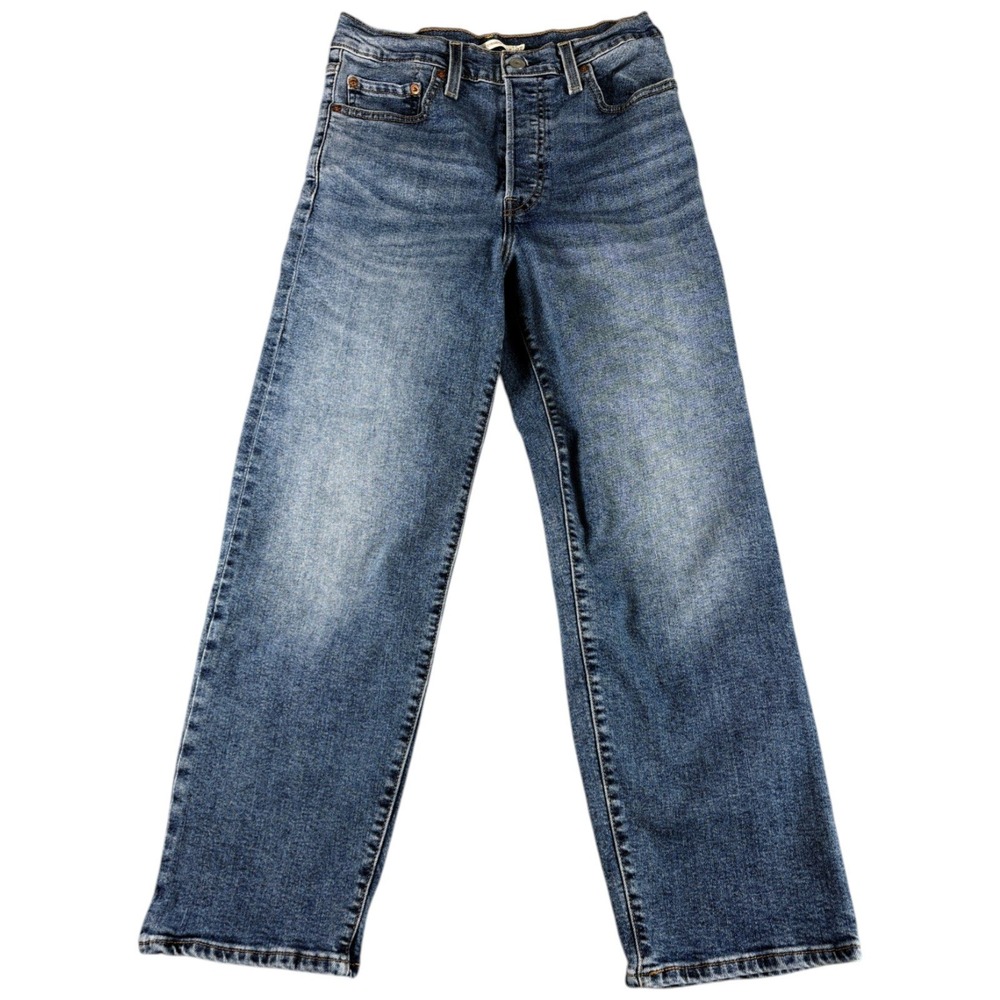Levis Ribcage Straight Ankle Jeans Womens 27 Blue Button Fly Washed Stretch BoHo